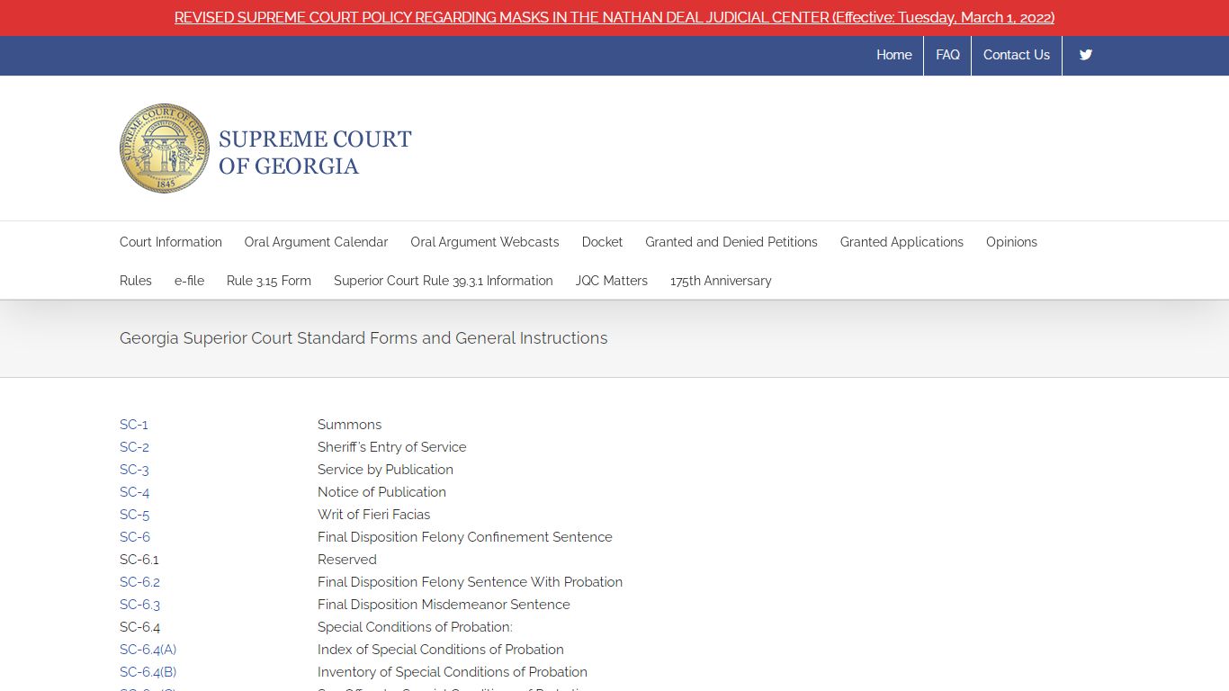 Georgia Superior Court Standard Forms and General Instructions